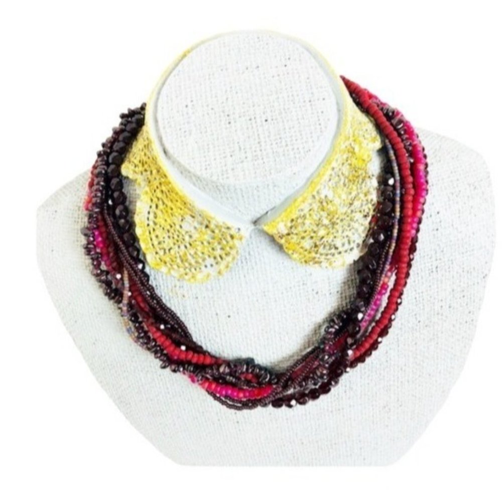 Shaune Bazner Multi-Strand Pinks/Reds Glass Bead 16" Toggle Necklace